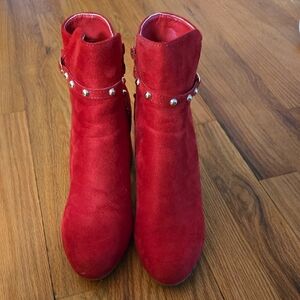 Allegra K, Red Heel Booties, 8.5